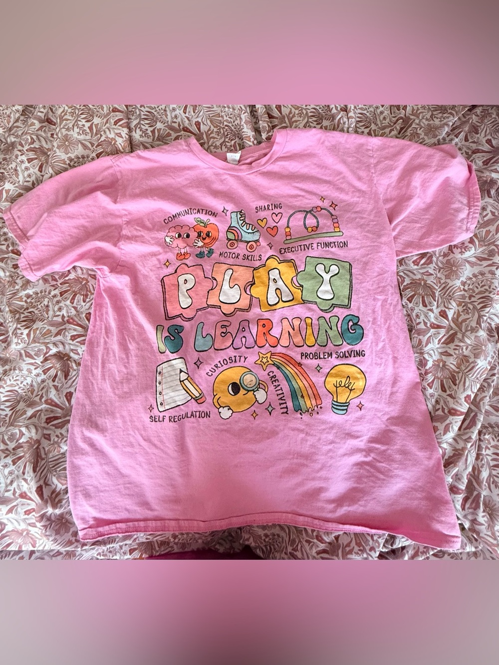 Play Is Learning Pink Graphic Tee teacher ABA therapy preschool size Large